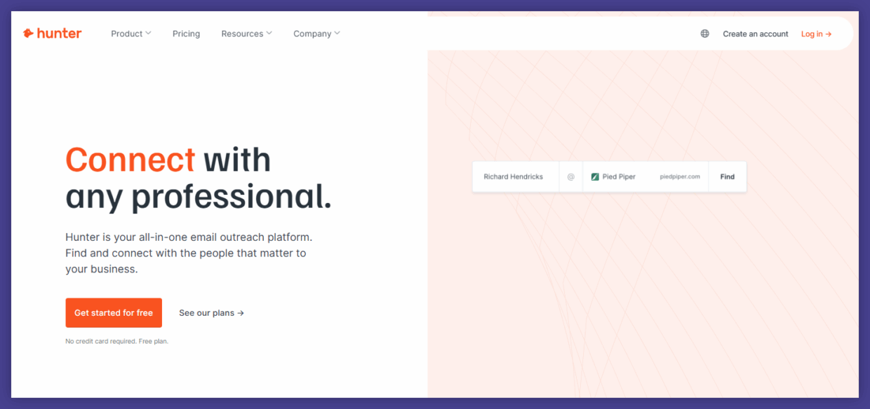 Hunter.tio верификация электронной почты hompage